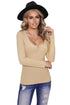 U Neck Button Knit Long Sleeve Top